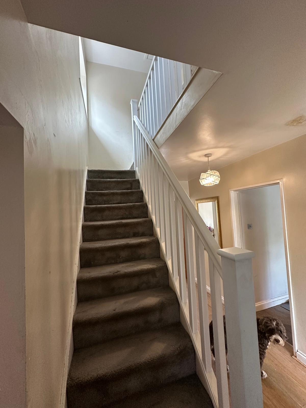 Carpeted Staircase with Spindles